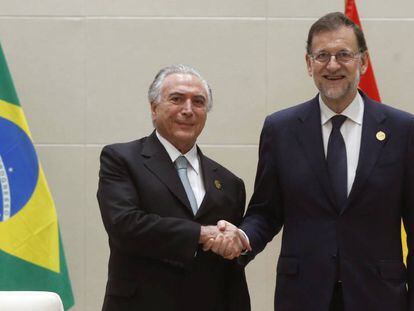 Mariano Rajoy, y el presidente brasileño, Michel Temer en China.