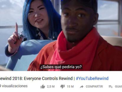 Fotograma de Rewind 2018 donde se refleja, en la parte inferior, los 15 millones de 'No me gusta' que ha cosechado.