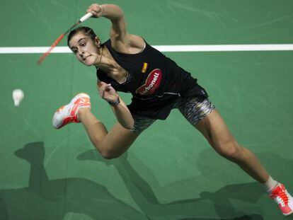 Carolina Marin durante el partido contra Saina Nehwal 