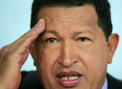 El Presidente de Venezuela Hugo Chávez durante una rueda de prensa en el palacio presidencial de Miraflores el pasado sábado.