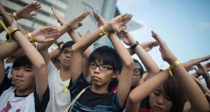 El estudiante Joshua Wong durante las protestas en Hong Kong, en 2014.