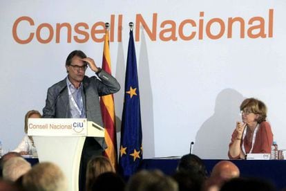 El presidente de la Generalitat, Artur Mas, en el Consell Nacional conjunto de CDC y UDC, el 30 de agosto de 2014.