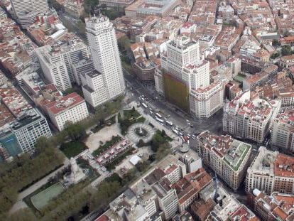 Vista aérea de la plaza de España de Madrid.