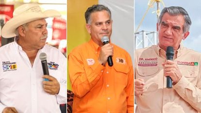 Los candidatos a la gobernatura de Tamaulipas: César Augusto El Truko Verástegui, de la coalición Va por México; Arturo Díez de Movimiento Ciudadano; y Américo Villarreal Anaya de la coalición Juntos Hacemos Historia.