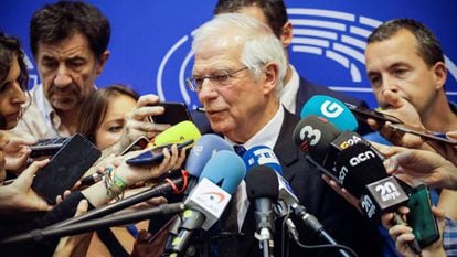 Josep Borrell durante la comparecencia ante los medios en Bruselas el pasado miércoles.