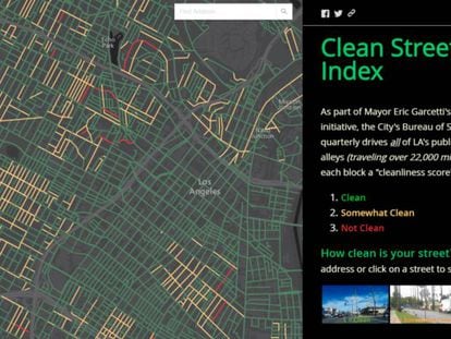 Mapa con los datos sobre limpieza de las calles de Los Ángeles.
