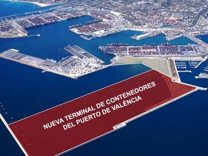 Recreaci&oacute;n de la ampliaci&oacute;n norte del puerto de Valencia.