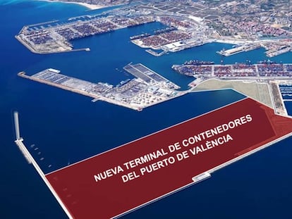 Recreaci&oacute;n de la ampliaci&oacute;n norte del puerto de Valencia.