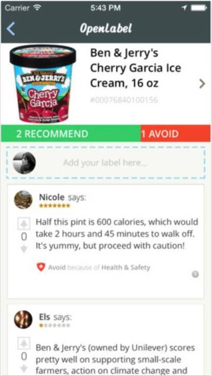 Con Open Label basta con escanear el código de barras para obtener información sobre la sostenibilidad del producto y comentarios de usuarios.