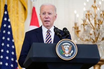 Joe Biden, este martes en la Casa Blanca durante una comparecencia conjunta con el primer ministro de Singapur.