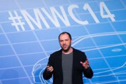 El CEO de Whatsapp, Jan Koum, en la presentación de la compañía en el Mobile World Congress 2014.