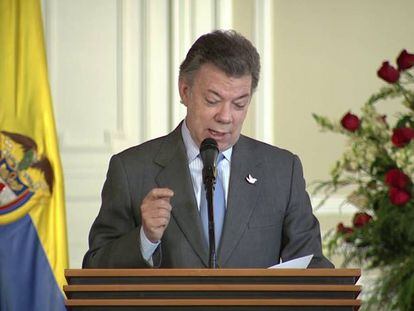 El presidente colombiano, Juan Manuel Santos, en un momento de su declaración.