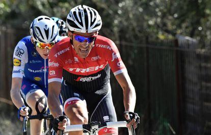 Contador durante la etapa de ayer.