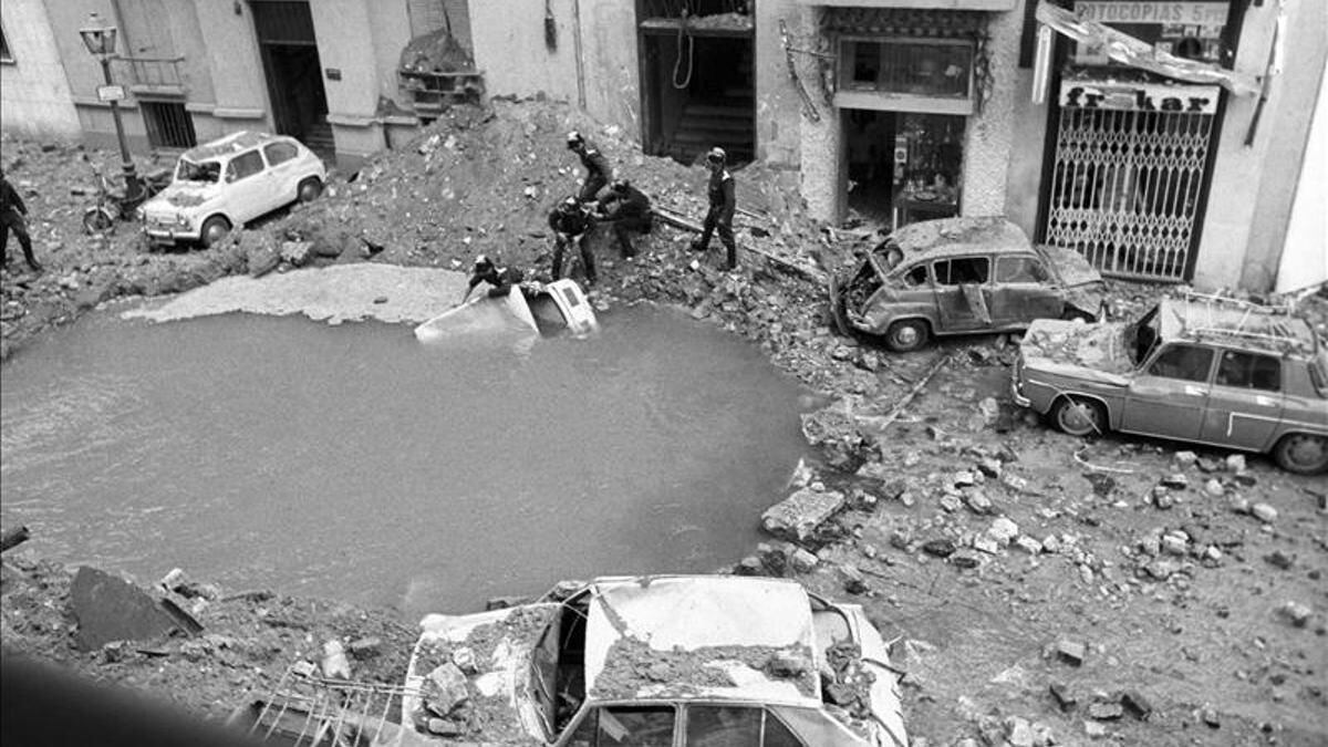 La escena del crimen después del atentado contra Carrero Blanco, en 1973. 