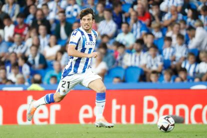 David Silva, centrocampista de la Real Sociedad, en el partido contra el Espanyol este domingo en Anoeta.