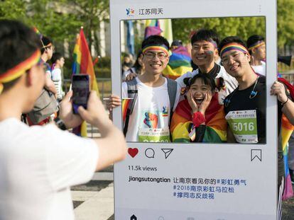 Manifestación a favor del colectivo LGTB en Nanjing, el domingo. 