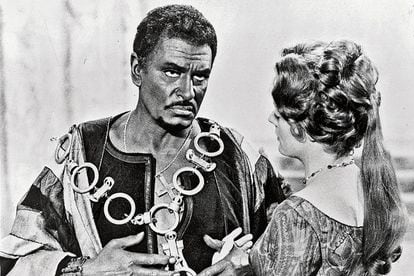 Laurence Olivier and Maggie Smith, in the film version of Othello.