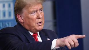 Washington (United States), 24/03/2020.- President Donald J. Trump speaks during a press conference with members of the coronavirus task force in the Brady Press Briefing Room of the White House, Washington, DC, USA, 24 March 2020. (Estados Unidos) EFE/EPA/Oliver Contreras / POOL