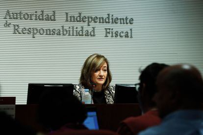 La presidenta de la Airef, Cristina Herrero, este martes en Madrid en la sede del organismo, en Madrid.