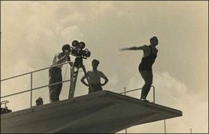 Hans Ertl, durante el rodaje de 'Olympia', de Leni Riefenstahl.