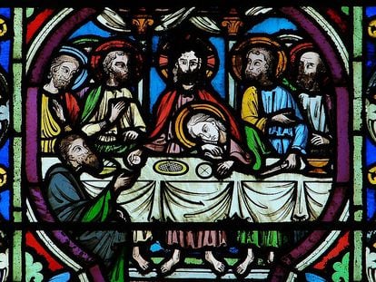 Detalle de 'La última cena', vitral neogótico de la catedral de Meaux, en Francia.