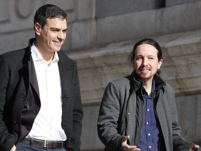 Reunion de Pedro Sanchez, Secretario General del PSOE, con Pablo Iglesias, lidere de Podemos, en el Congreso de los Diputados.