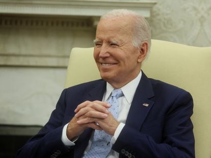 Joe Biden durante la reunión con su equipo de Seguridad Nacional en la Casa Blanca, el 5 de octubre de 2023.