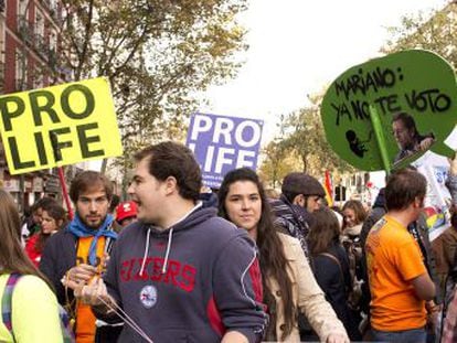 Asistentes a la manifestaci&oacute;n contra la ley del aborto celebrada el s&aacute;bado en Madrid.