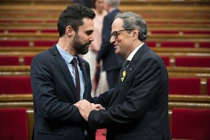 El presidente del Parlament, Roger Torrent, y el presidente de la Generalitat, Quim Torra.