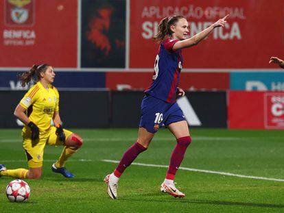 Caroline Graham Hansen, en el duelo entre el Barcelona y el Benfica.