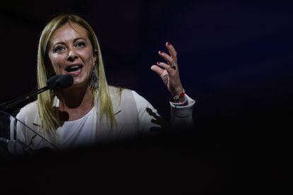 Giorgia Meloni, líder de los Hermanos de Italia, durante un acto de campaña de la coalición de derechas, el 22 de septiembre de 2022