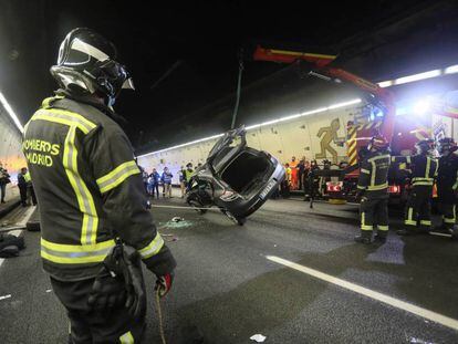 Simulacro de un accidente de tráfico en Calle 30.