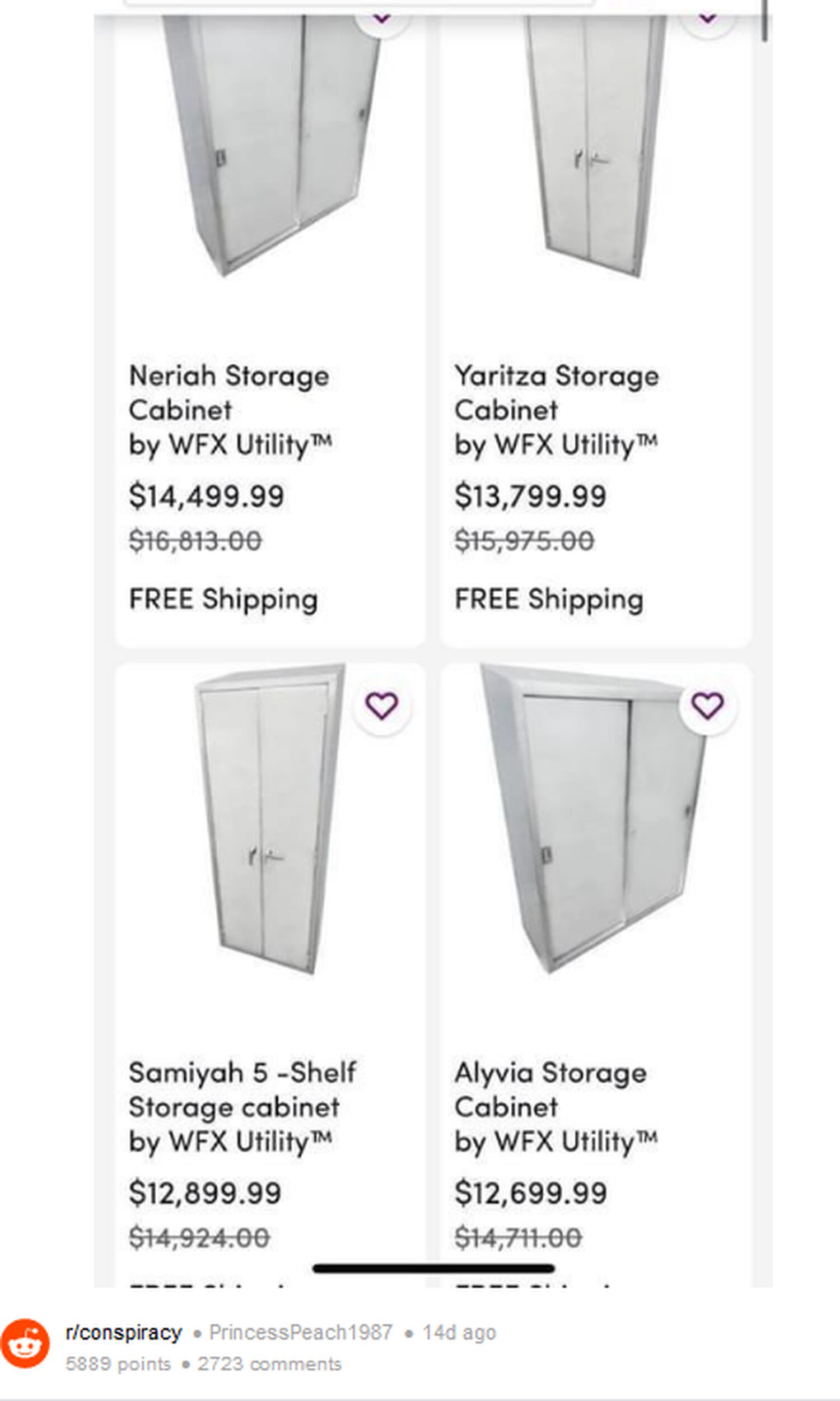 Armarios de Wayfair usados en una teoría conspirativa promovida en Twitter.