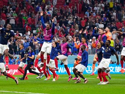 Los jugadores de Francia celebran el pase a la final del Mundial, el pasado miércoles en Jor.