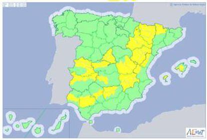 Mapa de avisos de Aemet.