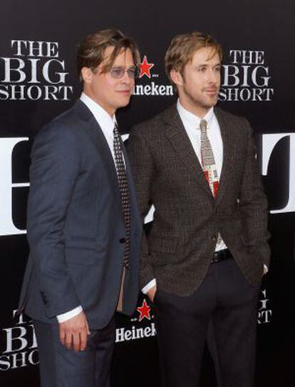 Brad Pitt y Ryan Gosling en el estreno de La gran apuesta en Nueva York.