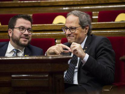 Quim Torra i Pere Aragonès al Parlament.