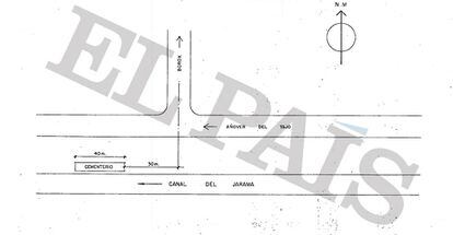 Esquema de localización del enteramiento número 4 elaborado por los técnicos de la JEN en los años setenta.