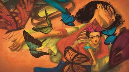Lacombe sintetiza en su ilustración a doble página las dos fridas que surgen tras el accidente de 1925. Muere entonces "Frida la Despreocupada" y de su cuerpo destripado surge la artista que empieza a pintar su realidad. "El tema del accidente se marca con mariposas que salen de la crisálida, símbolo de la resurrección del alma en la tradición mexicana", cuenta el francés en el epílogo a 'Frida'.