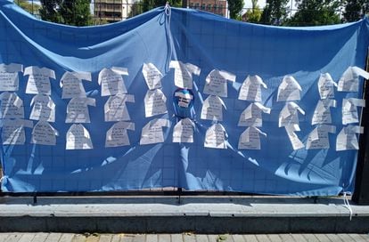 Flag placed in Buenos Aires by activists last November in one of the so-called 