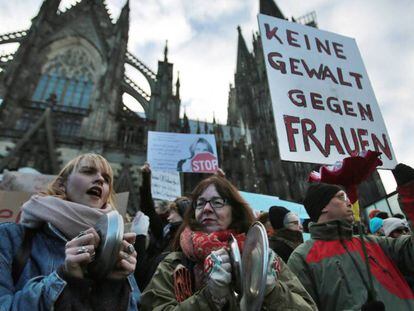 Manifestación en Colonia (Alemania) contra las agresiones a mujeres tras los ataques de la pasada Nochevieja.