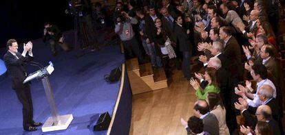 El presidente del Gobierno, Mariano Rajoy, durante la clausura de la convenci&oacute;n nacional del PP.