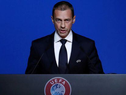 El presidente de la UEFA, Aleksader Ceferin, en el congreso de la organización el pasado 20 de abril.