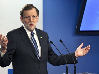 Mariano Rajoy, durante la rueda de prensa al t&eacute;rmino de la reuni&oacute;n de Bruselas de los l&iacute;deres de la Uni&oacute;n Europea (UE).