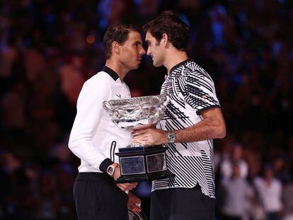 Nadal y Federer tras la final del Open de Australia. 