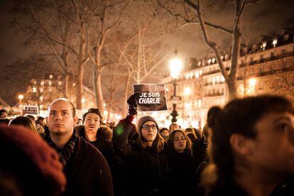 Manifestación de apoyo a Charlie Hebdo en París.
