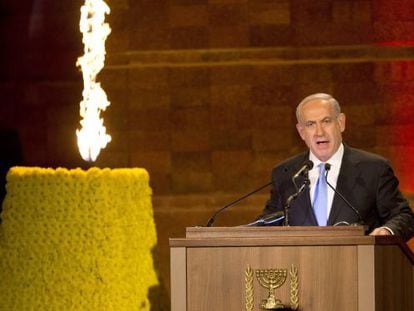 Netanyahu, durante el acto de homenaje a las v&iacute;ctimas del Holocausto en Jerusal&eacute;n.