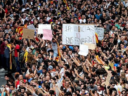 Manifestació d'estudiants al centre de Barcelona.