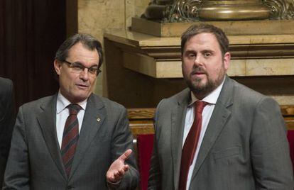 Artur Mas y Oriol Junqueras en el Parlament.