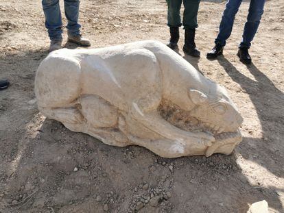 Escultura íbera de una leona hallada en el municipio de La Rambla el pasado 28 de octubre,
